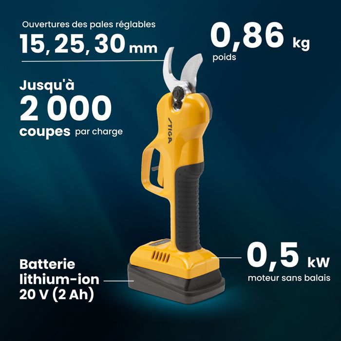 Sécateur - STIGA - SC 100e kit - Batterie 20V - 500W