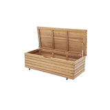 Coffre de rangement jardin en bois exotique d'eucalyptus FSC - 190 L - 48,5 x 109,5 x 37 cm - Avec roulettes -  Effet Teck