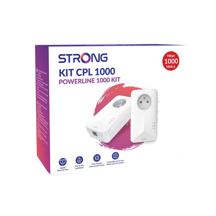 Kit CPL - STRONG - Powerline 1000 Duo - Prise Filtrée - Haut débit jusqu'a 1000 Mbit/s