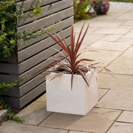 Pot de fleur - STRATA - L - Carré - Riven - Ř 38.5cm x 46.5cm H - Couleur pierre