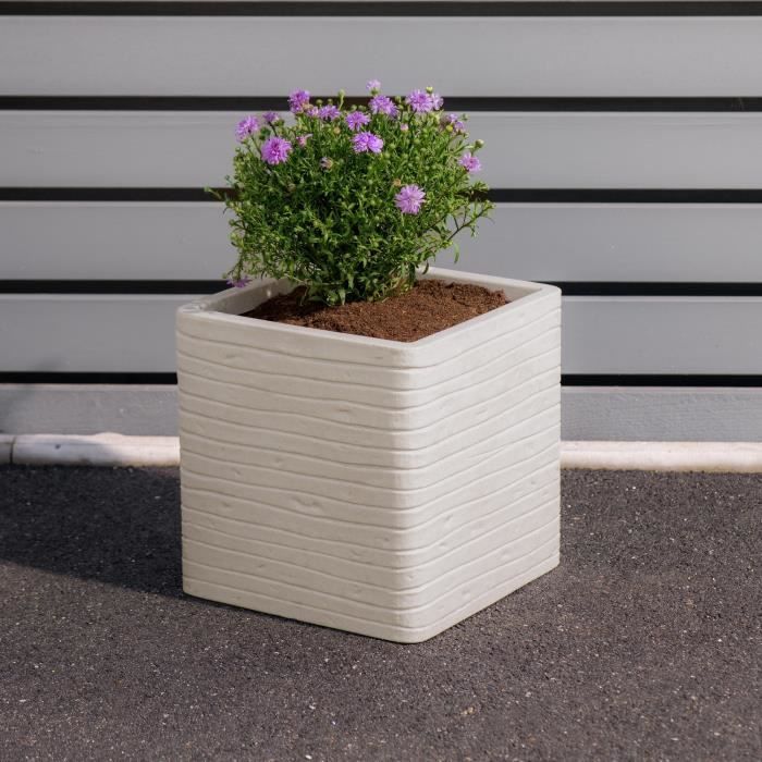 Pot de fleur - STRATA - Carré - Banbury - Ř 30.5cm x 30cm H - Couleur pierre