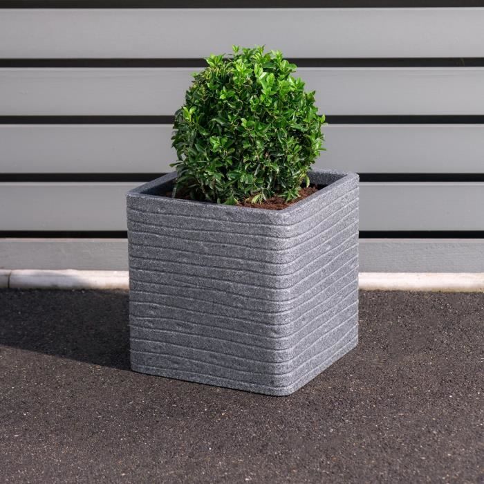 Pot de fleur - STRATA - Carré - Banbury - Ø 30.5cm x 30cm H - Couleur cendres