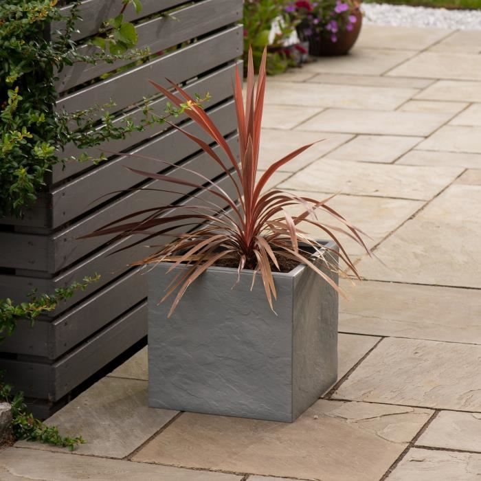 Pot de fleur - STRATA - L - Carré - Riven - Ø 38.5cm x 46.5cm H - Couleur cendres