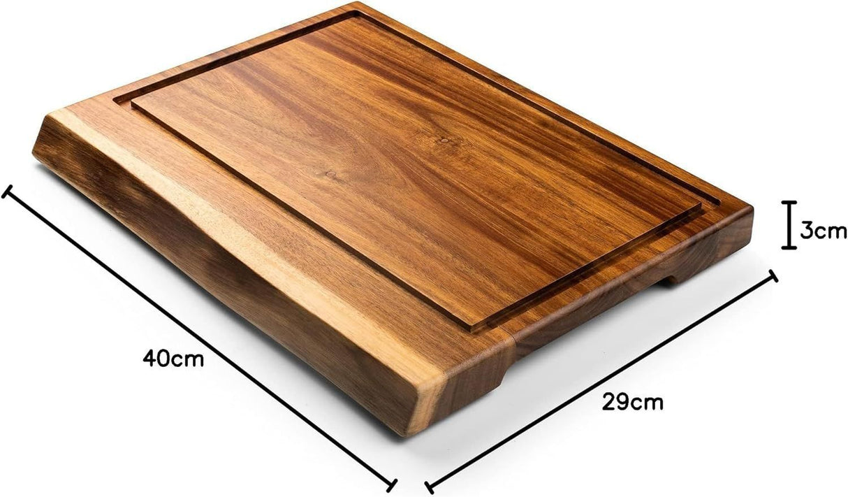 Planche a découper Anti-dérapante - STYLE DE VIE - Acacia - Avec gouttiere et poignée - 40 x 29 x 3 cm