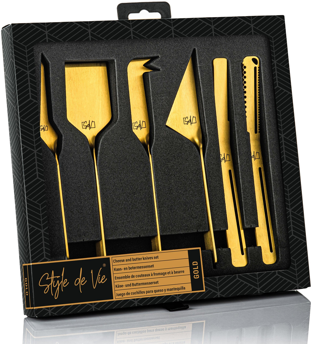 Coffret couteaux a fromages et beurre - STYLE DE VIE - Acier inoxydable - 6 pieces - Doré