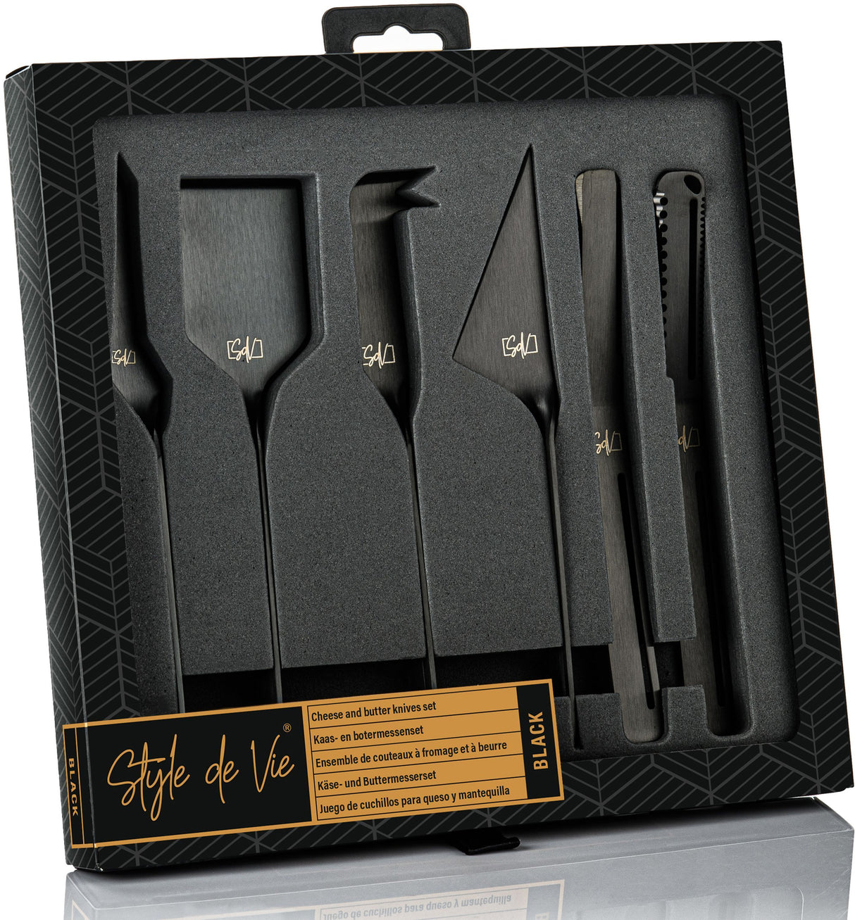 Coffret couteaux a fromages et beurre - STYLE DE VIE - Acier inoxydable - 6 pieces - Noir