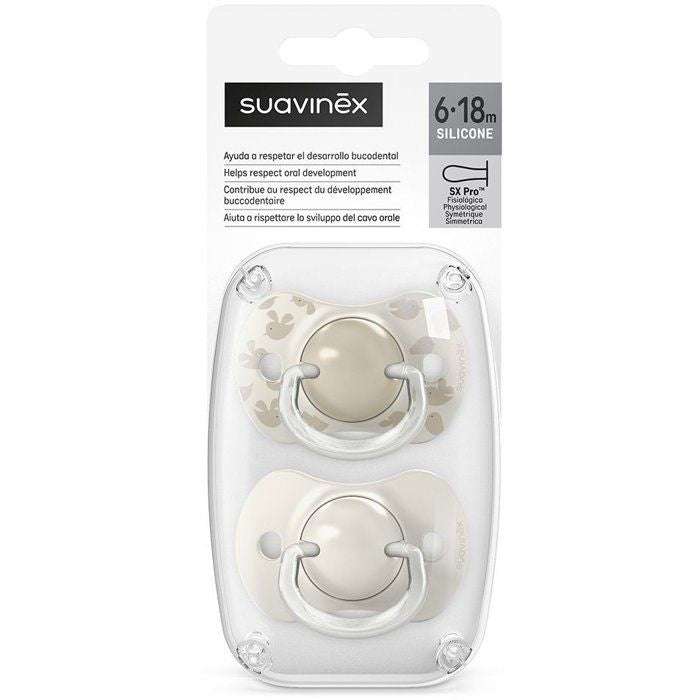 Lot de 2 sucettes symétriques - SUAVINEX - Birdies - SX Pro - 6 a 18 mois - Beige