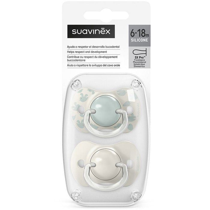 Lot de 2 sucettes symétriques - SUAVINEX - Birdies - SX Pro - 6 a 18 mois - Vert
