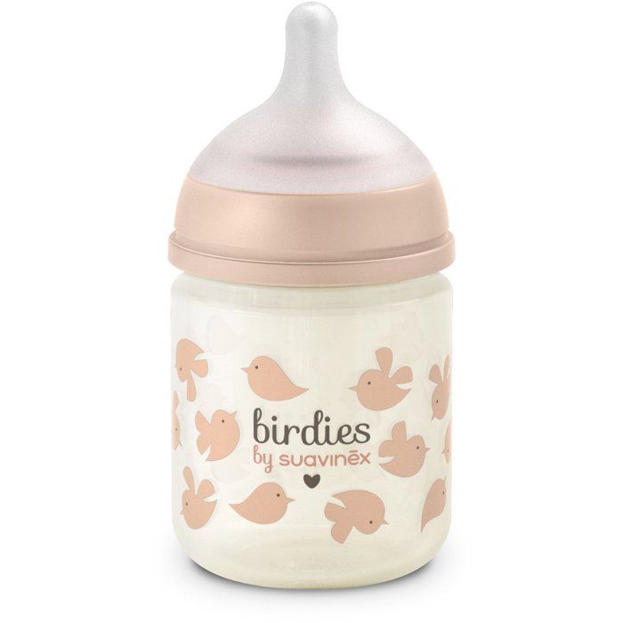 Biberon verre - SUAVINEX - Birdies - Tétine SX Pro XS - 120 ml - 0 a 3 mois - Rose