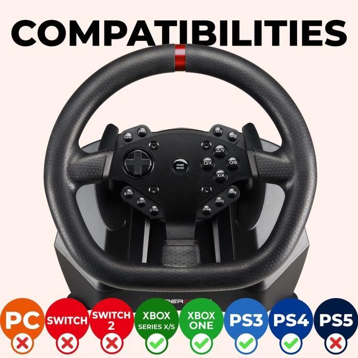 Volant de course - SUPERDRIVE - GS950-X - 900° - Levier de vitesse manuel - 3 pédales - Palettes