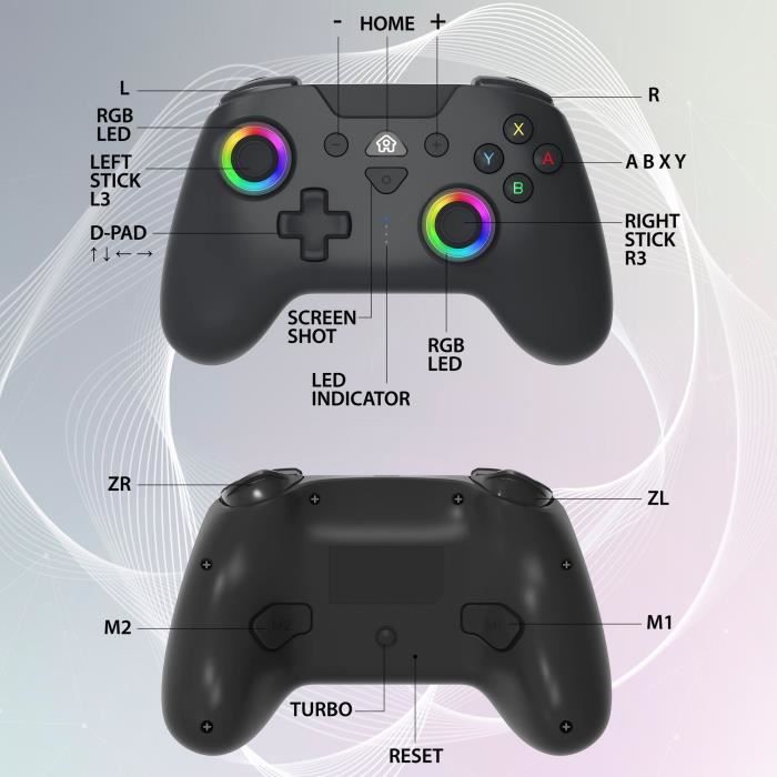 Manette sans fil - SUBSONIC - Switch 2 / Switch - LEDs programmables - Vibrations - Gyroscope - Noire