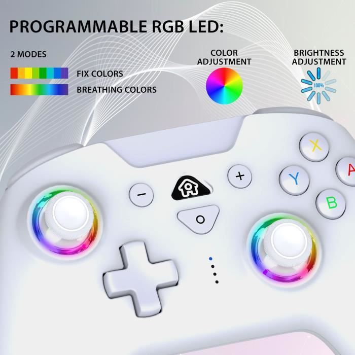 Manette sans fil - SUBSONIC - Switch 2 / Switch - LEDs programmables - Vibrations - Gyroscope - Blanc