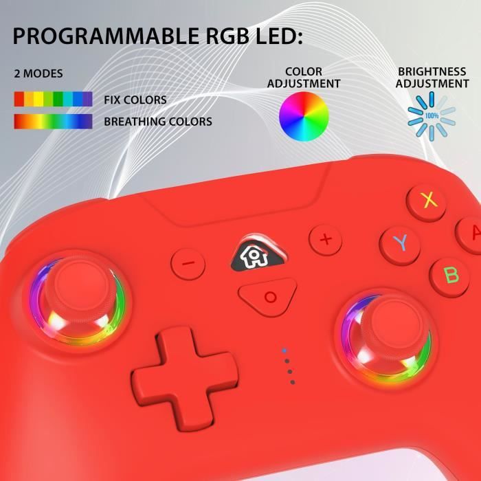 Manette sans fil - SUBSONIC - Switch 2 / Switch - LEDs programmables - Vibrations - Gyroscope - Rouge