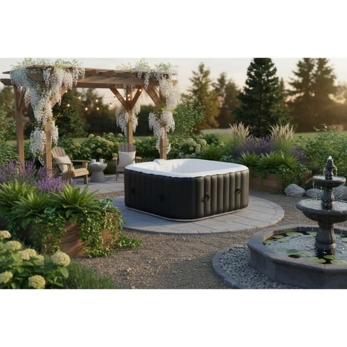 Spa gonflable SUNSPA - AC01 - 157 x 67 cm - 4 places - Carré (Livré avec filtre, cadenas, tapis de sol et couverture)