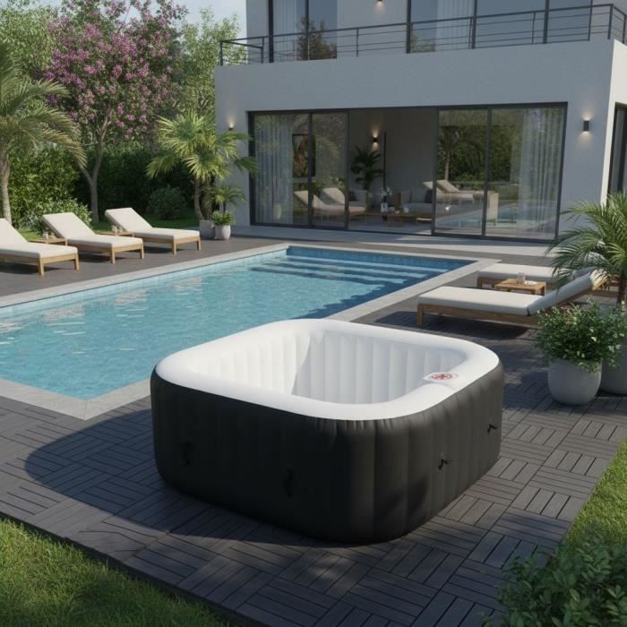 Spa gonflable SUNSPA - AC02 - 185 x 65 cm - 6 places - Carré (Livré avec filtre, cadenas, tapis de sol et couverture)