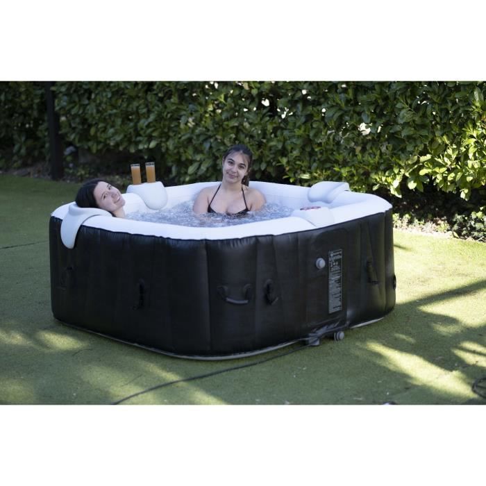 Spa gonflable avec bandeau LED SUNSPA - AC02-LED - 185 x 65 cm - 6 places - Carré (Avec filtre, cadenas, tapis de sol et