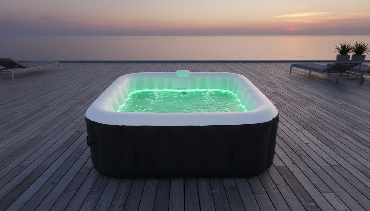 Spa gonflable avec bandeau LED SUNSPA - AC02-LED - 185 x 65 cm - 6 places - Carré (Avec filtre, cadenas, tapis de sol et