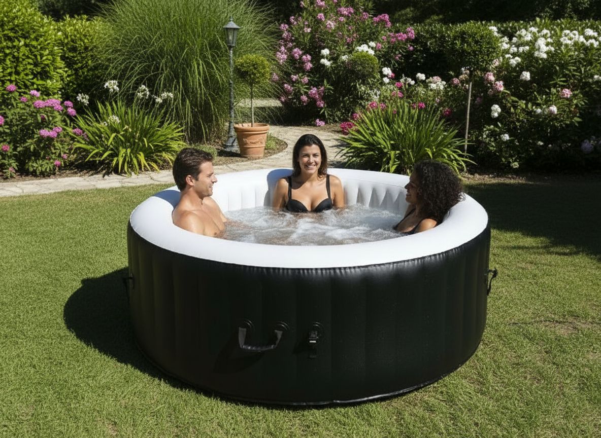 Spa gonflable SUNSPA - AS04 - 185 x 65 cm - 4 places - Rond (Livé avec filtre, cadenas, tapis de sol et couverture)