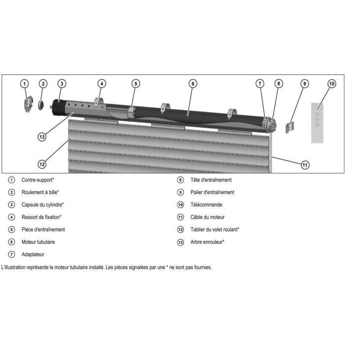 Moteur volet roulant radio + télécommande RM10MSB - SUPERROLLO - SR20906 -  Diametre 40 mm - 10 Nm - Poids max tablier 22 kg