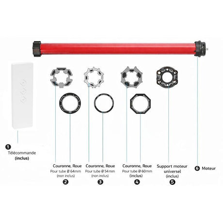 Moteur volet roulant radio  + télécommande RM20MMB - SUPERROLLO - SR20925 - Diametre 60 mm - 20 Nm - Poids max tablier 44 kg