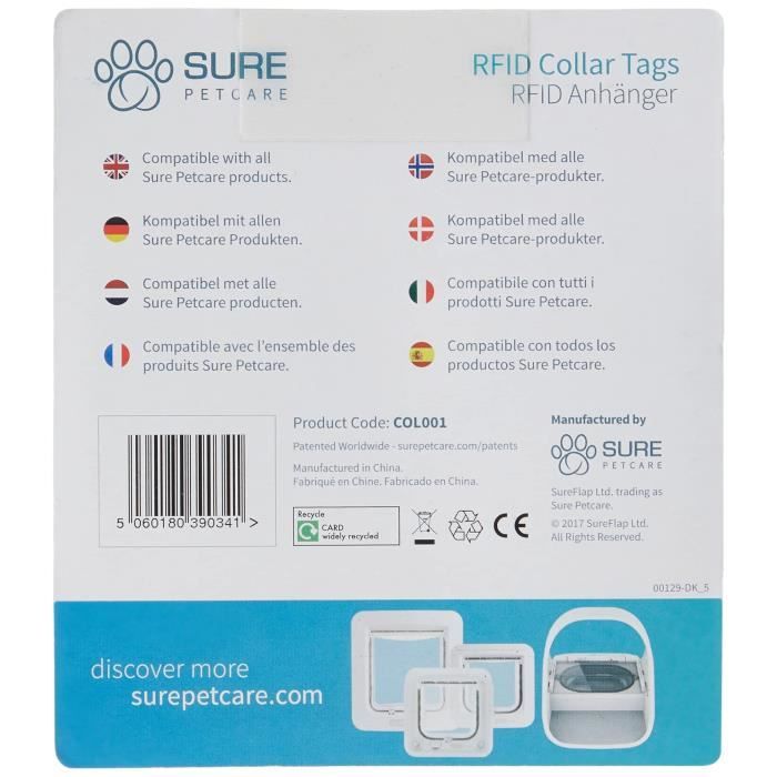 Médaillon d'identification - SUREFLAP - Lot de 2 - Radiofréquence - Compatible extérieur - Pour chats adultes