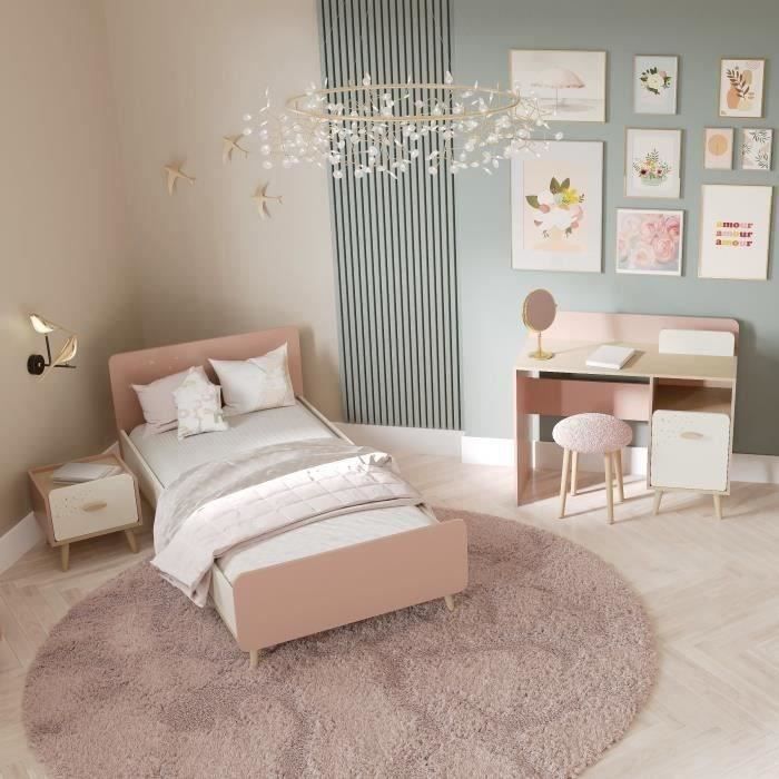 Chambre complete enfant - SUZIE - Lit 90 x 190 cm / Chevet / Bureau - Chene / Abricot - DEMEYERE