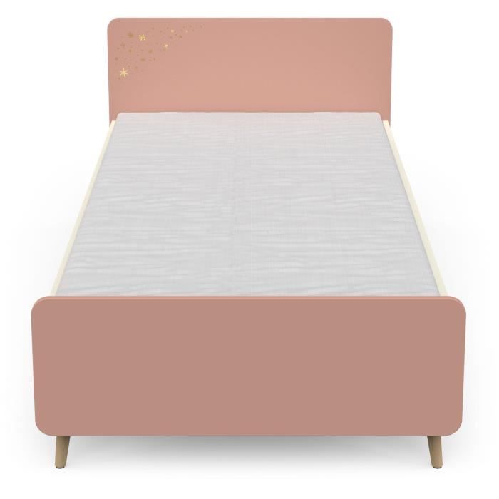 Ensemble Lit et table de chevet - SUZIE - 90 x 190 cm - Chene / Abricot - DEMEYERE
