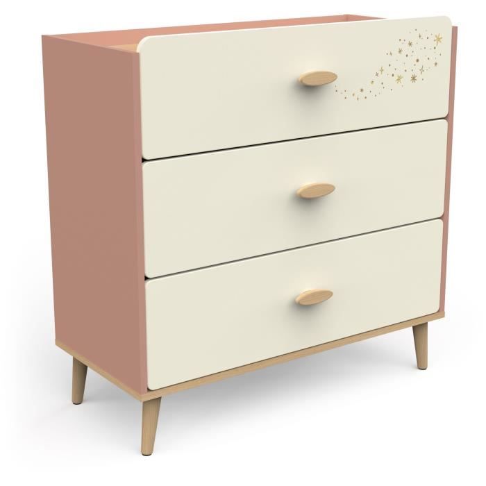 Commode SUZIE - 3 tiroirs - Couleur Chene et  Abricot - L86,9 x P39,6 x H88,5 cm - DEMEYERE