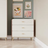 Commode SUZIE - 3 tiroirs - Couleur Chene et  Abricot - L86,9 x P39,6 x H88,5 cm - DEMEYERE