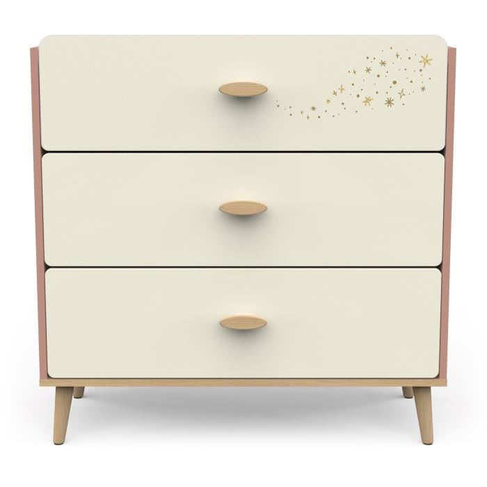 Commode SUZIE - 3 tiroirs - Couleur Chene et  Abricot - L86,9 x P39,6 x H88,5 cm - DEMEYERE