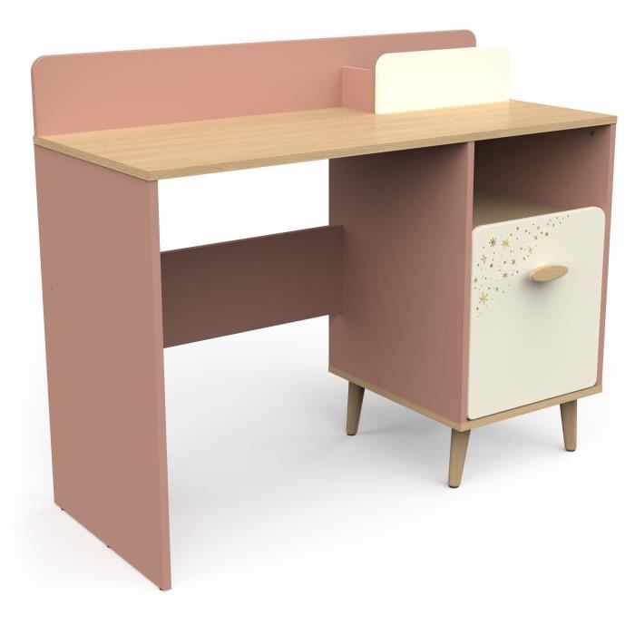Bureau enfant - SUZIE - 1 porte - 1 niche - Chene / Abricot - 106,6 x 44,9 x 87,7 cm - DEMEYERE