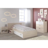 PARISOT Lit enfant l 90 x L 190 cm - Décor acacia et blanc tiroir - Contemporain - CHARLEMAGNE