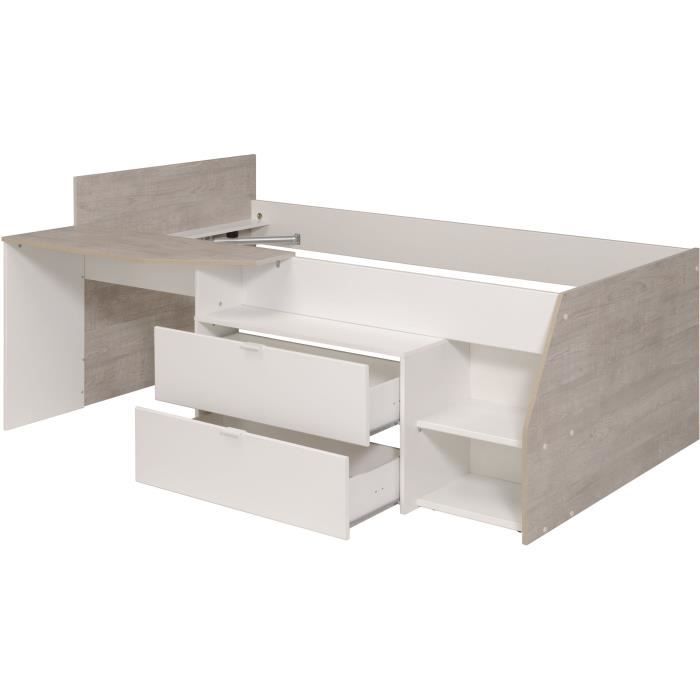 Lit combiné enfant contemporain PARISOT KIM - gris loft et blanc - l 90 x L 190 ou 200 cm
