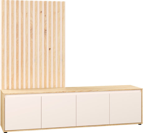 Meuble TV paroi - SKELPE - Sable / Chene - 4 portes - 188,3 x 42 x 169,7 cm