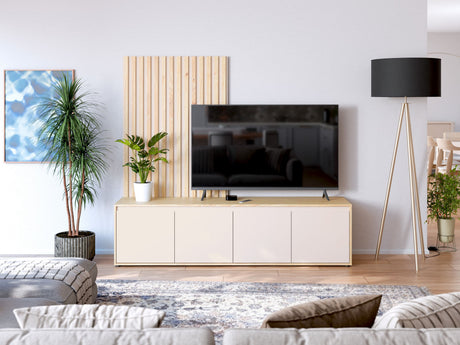 Meuble TV paroi - SKELPE - Sable / Chene - 4 portes - 188,3 x 42 x 169,7 cm