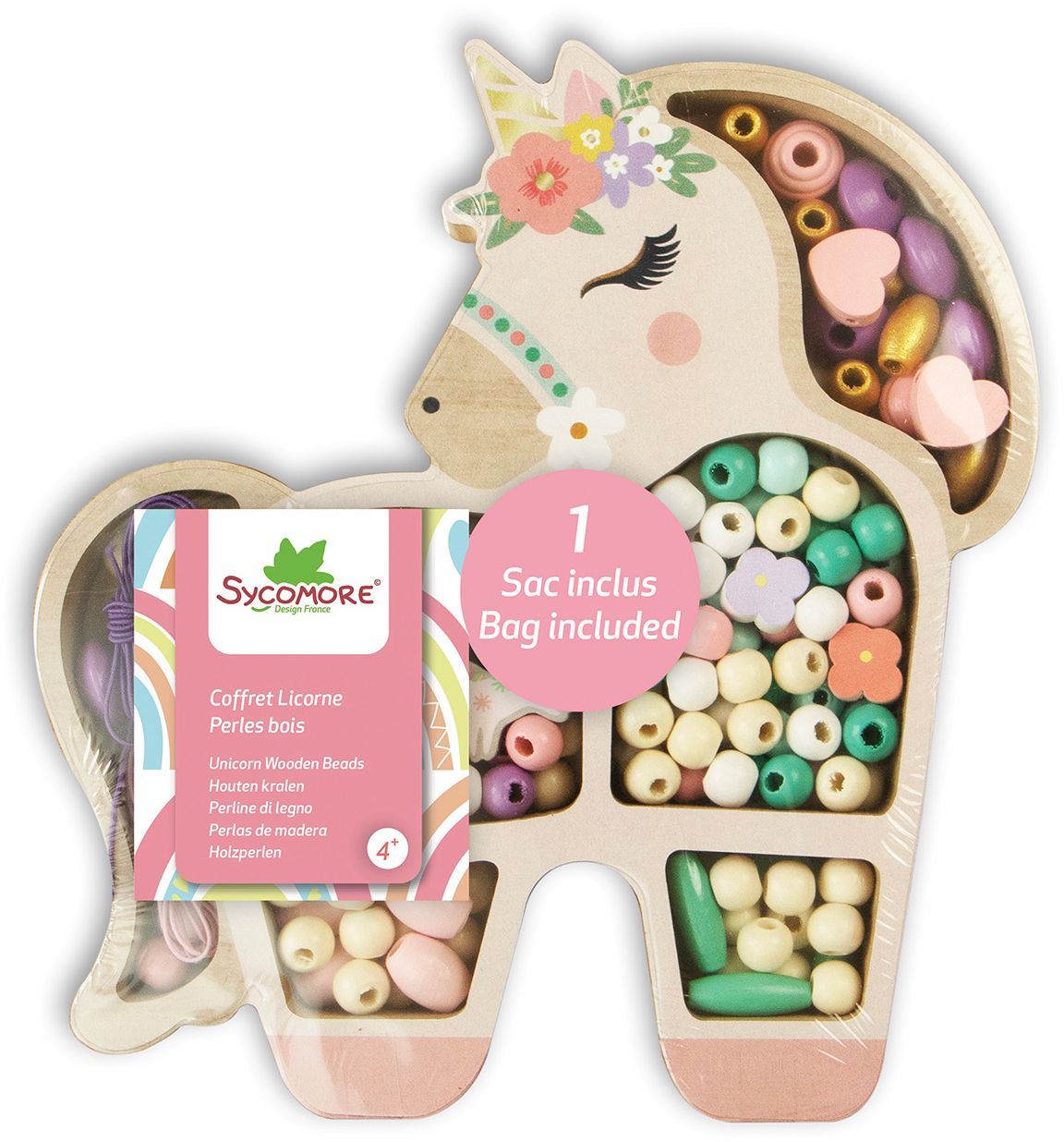 Coffret de perles en bois - SYCOMORE - Licorne - Des 4 ans