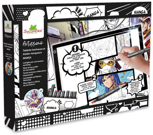 Tablette lumineuse XXL et atelier marqueurs - SYCOMORE - Artissimo - Manga - Des 10 ans