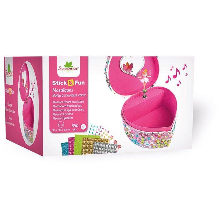 3D Mosaiques - SYCOMORE - Stick'N Fun - Boîte a musique coeur - Des 5 ans