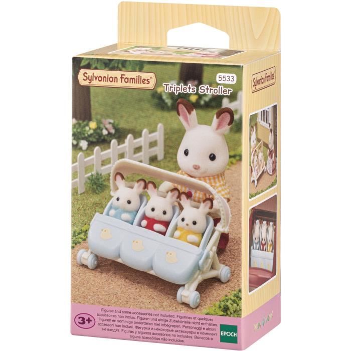 Poussette triple SYLVANIAN FAMILIES - Pour Enfant - Le village - Avec couverture amovible - Des 3 ans