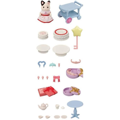 Figurines miniatures - SYLVANIAN FAMILIES - 5646 - La fille Chat bicolore et son goűter d'anniversaire
