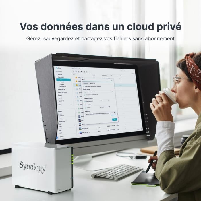 Serveur NAS - SYNOLOGY - DS223J - 2 baies - SATA 6Gb/s - RAID 1 - RAM 1 Go