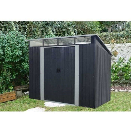 Abri de jardin en métal 4,61 m˛ - 238 x 193 x 202 cm - SOLER - Kit d'ancrage inclus, 2 portes coulissantes - Gris