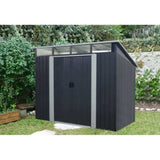 Abri de jardin en métal 4,61 m² - 238 x 193 x 202 cm - SOLER - Kit d'ancrage inclus, 2 portes coulissantes - Gris