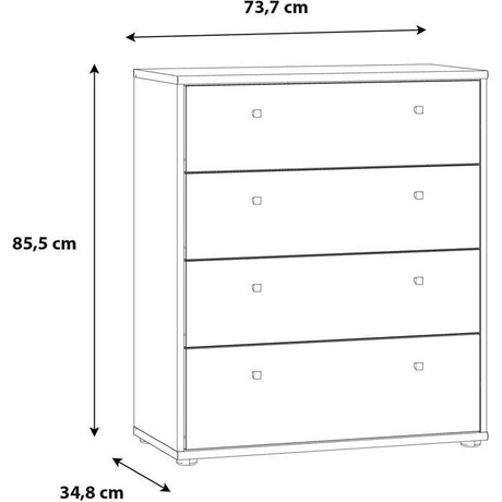Commode TEMPRA 4 Tiroirs - Décor blanc – L 73,7 × P 34,8 × H 85,5 cm