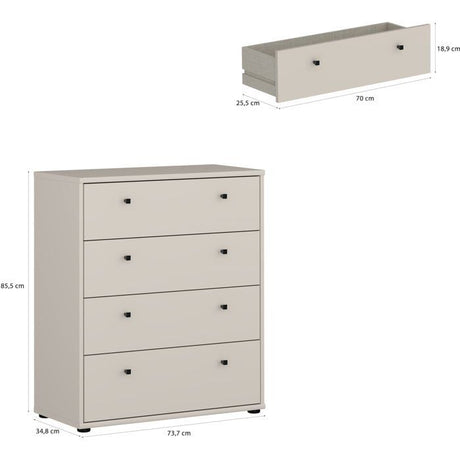 Commode TEMPRA 4 Tiroirs - Décor cachemire – L 73,7 × P 34,8 × H 85,5 cm