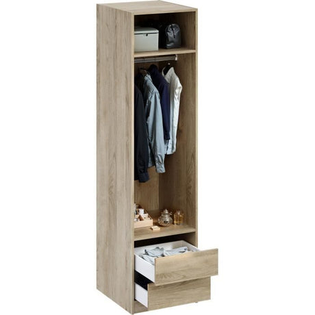 Dressing - Décor Chene - 2 tiroirs - 2 étageres - 1 tringle - L50 x P57 x H200 cm