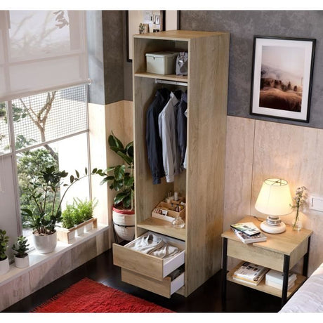 Dressing - Décor Chene - 2 tiroirs - 2 étageres - 1 tringle - L50 x P57 x H200 cm