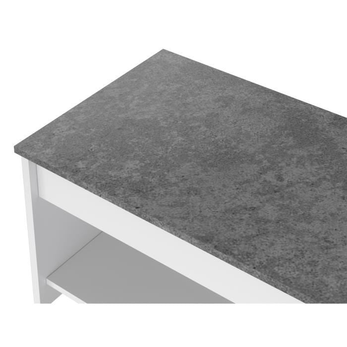 Table basse - Blanc et gris bÈton - Relevable - L 100 cm x P50 x H44cm - HAPPY
