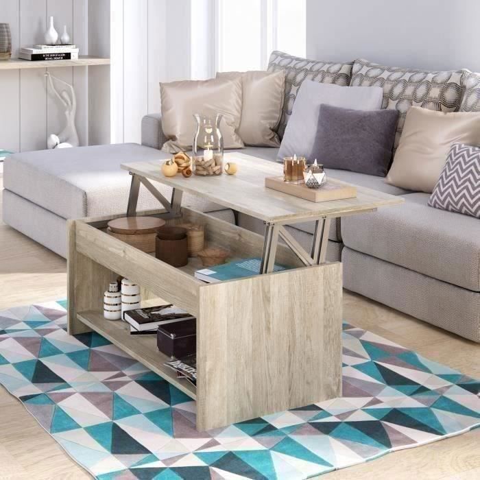 Table basse relevable - Style contemporain - Décor chene sonoma - L100 x P50 x H44cm - HAPPY