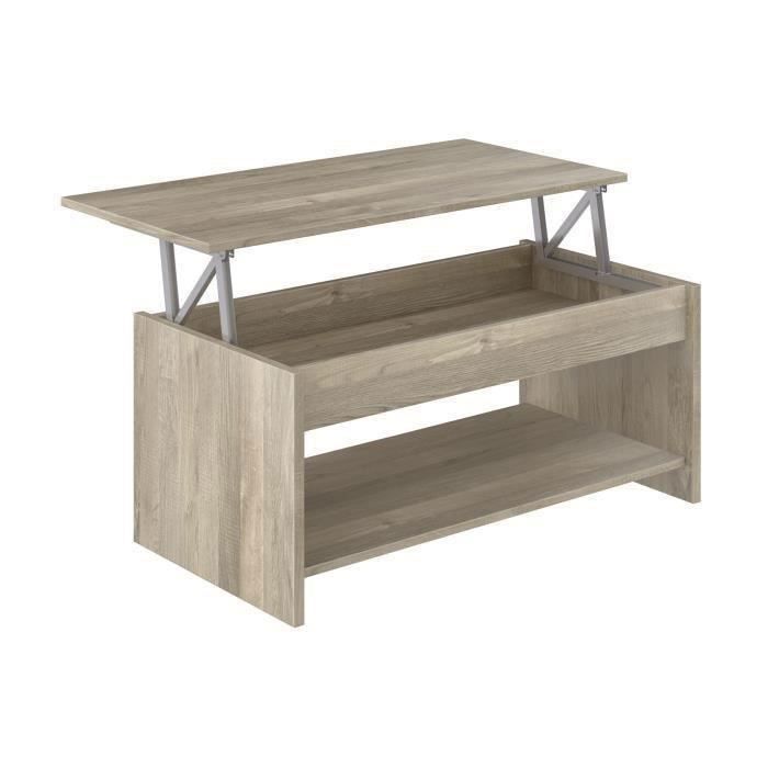 Table basse relevable - Style contemporain - Décor chene sonoma - L100 x P50 x H44cm - HAPPY